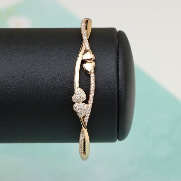 Rose Gold Heart Design Bangle with Sparkling CZ Accents, XPBL0448 - Picture 9 of 12